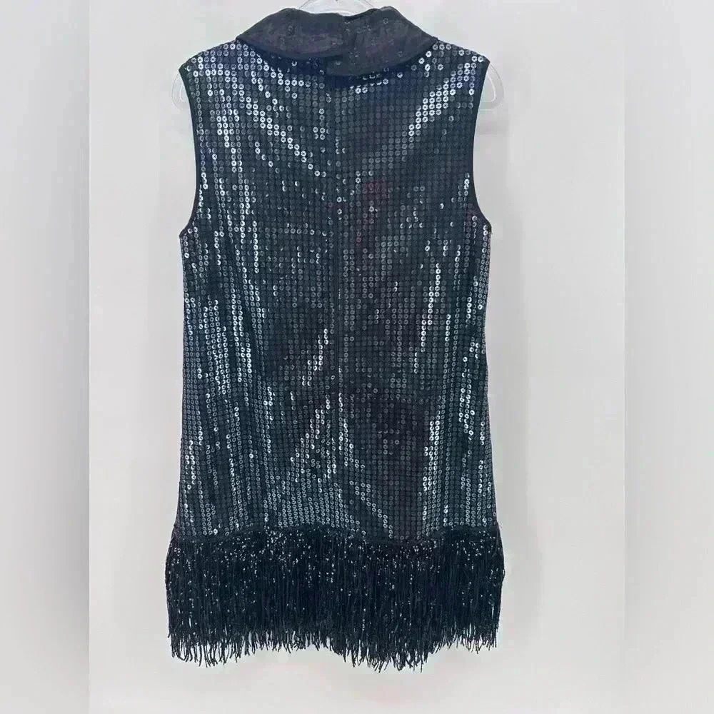 Halpern Runway Black Sequin Fringe Mini Short Cocktail Dress FR 38 US 4 - Picture 4 of 10